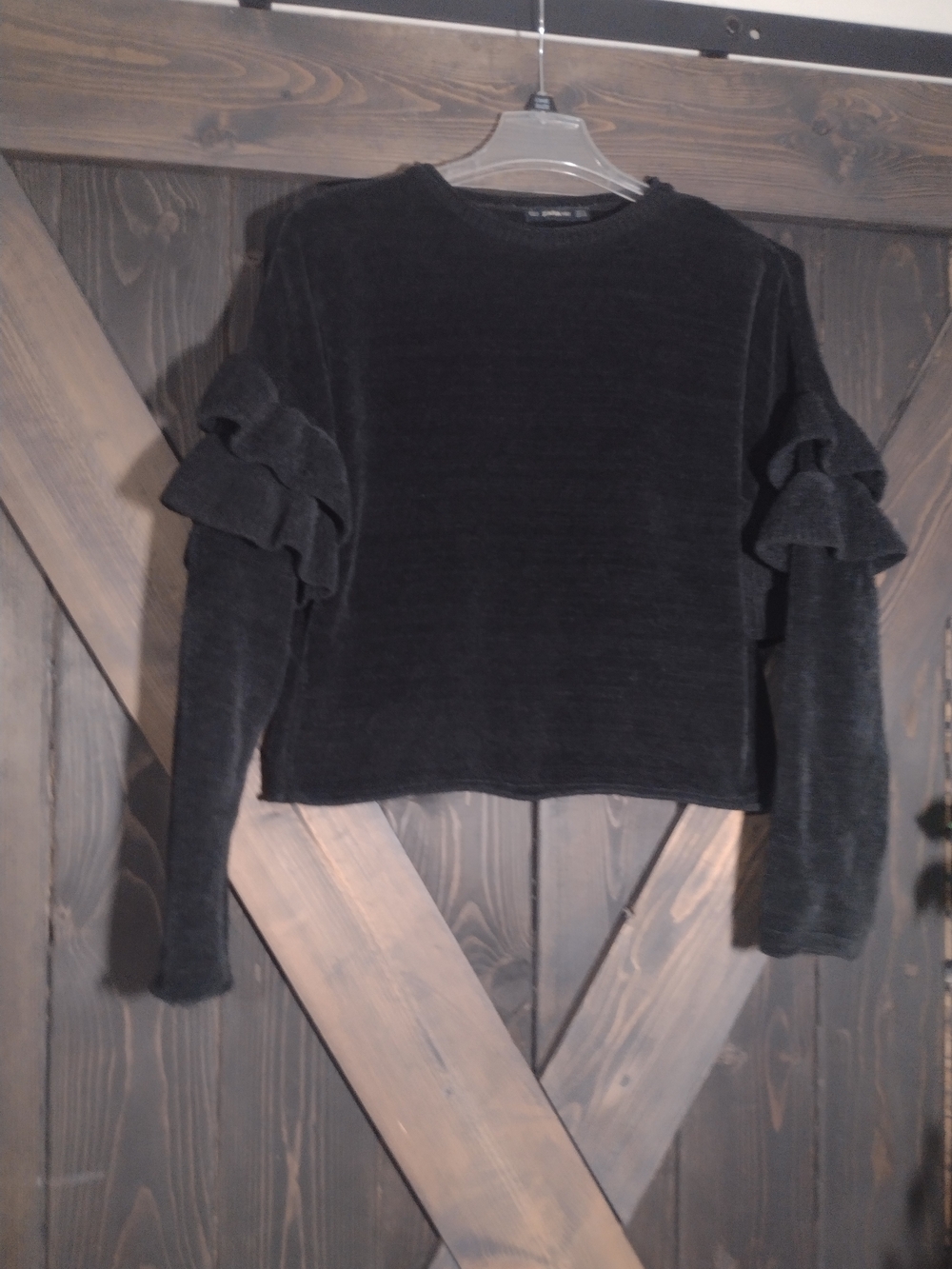 Zara Plush Long Sleeve Top Size Medium Black